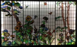 Garden of Sunflowers and Hydrangeas stained glass by Maumejean Hermanos 1908